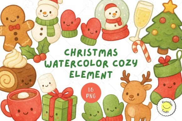 Download Christmas Watercolor Cute Cozy Element - Cute Collection