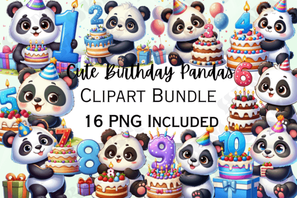Download Cute Birthday Pandas Clipart - Cute Collection