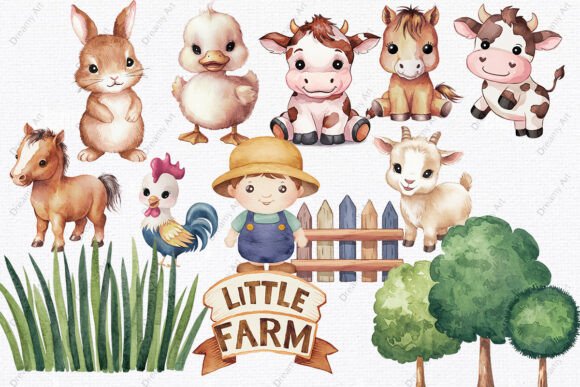 Download Cute Little Farm Watercolor Clipart - Cute Collection