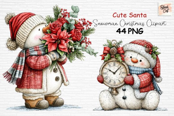 Download Cute Santa Snowman Christmas Clipart PNG - Cute Collection