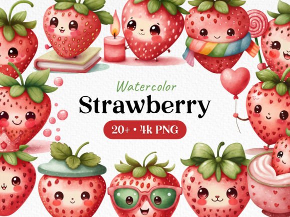 Download Watercolor Bundle Cute Strawberry PNG - Cute Collection