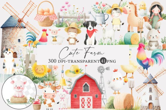 Download Watercolor Cute Farm Clipart - Cute Collection