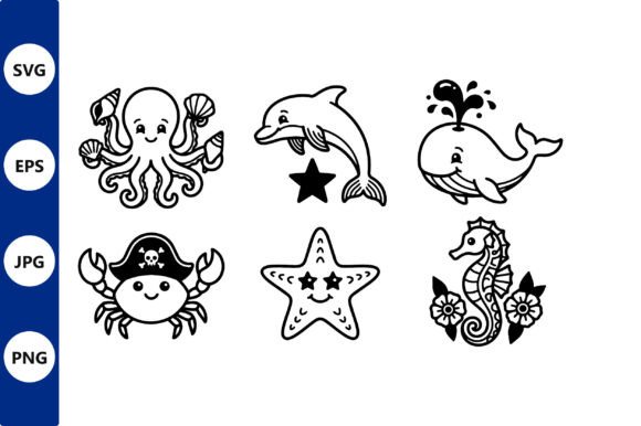 Download Cute Black and White Sea Animals Vector - Cute Collection