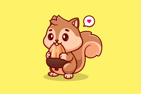 Download Cute Squirrel Eating Acorn Cartoon - Cute Collection