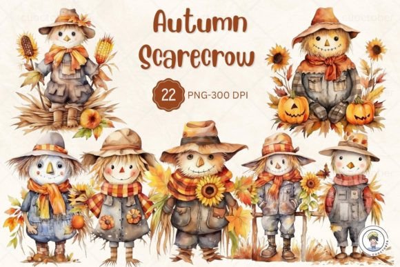 Download Watercolor Cute Autumn Scarecrow Clipart - Cute Collection