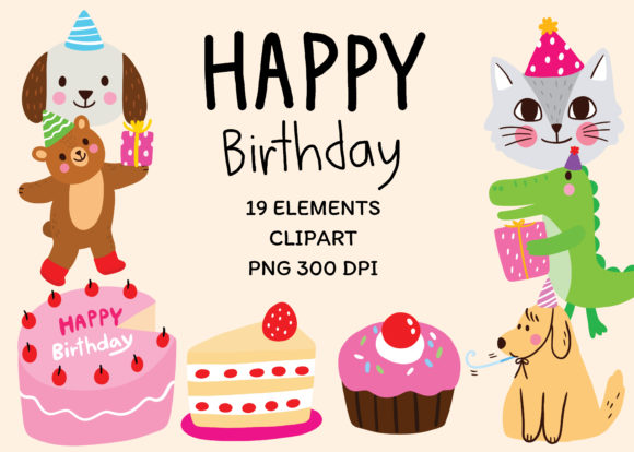 Download Cartoon Cute Birthday Animals Clipart - Cute Collection