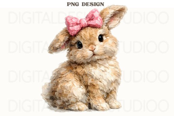 Download Cute Easter Bunny with Pink Bow PNG - Cute Collection