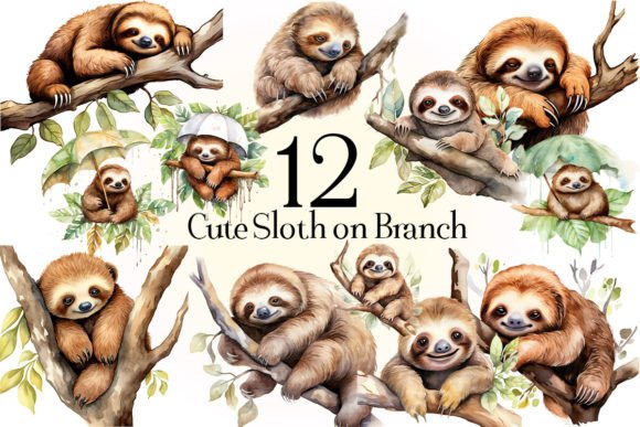 Download Cute Sloth on Branch Clipart PNG - Cute Collection