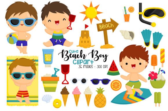 Download Cute Boy on Beach Kids Clipart - Cute Collection