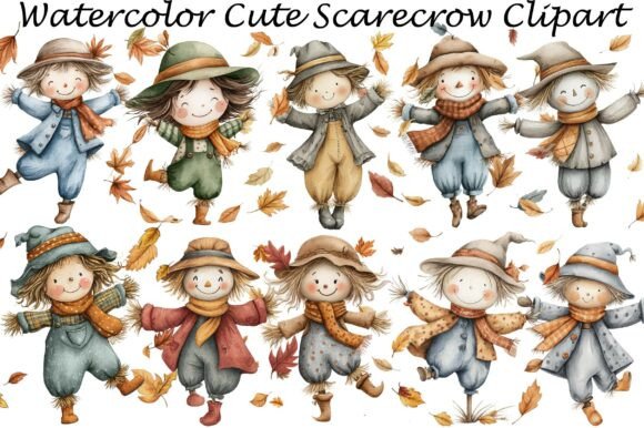 Download Watercolor Cute Scarecrow Clipart - Cute Collection