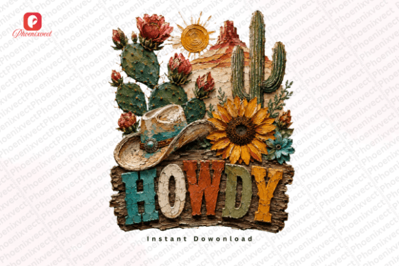 Download Desert Cowboy Sunflower Cactus Howdy PNG - Premium Bundle