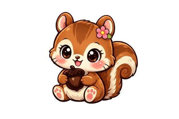 Download Cute Baby Squirrel Holding Acorn Sticker - Cute Collection