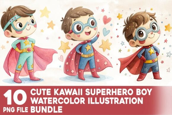 Download Cute Superhero Boy Watercolor Bundle - Cute Collection