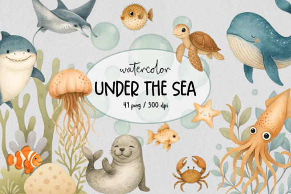 Download Cute Sea Animals Watercolor Clipart - Cute Collection