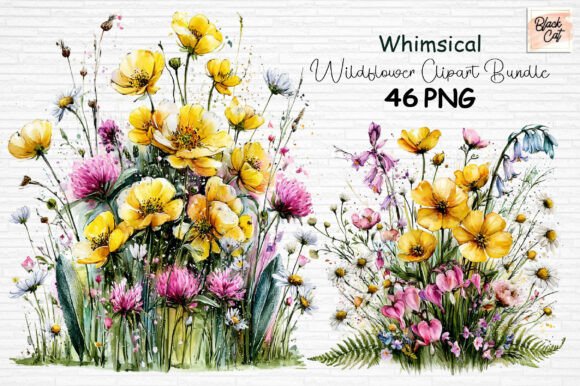 Download Whimsical Wildflower Clipart Bundle PNG - Wildflower clipart Collection