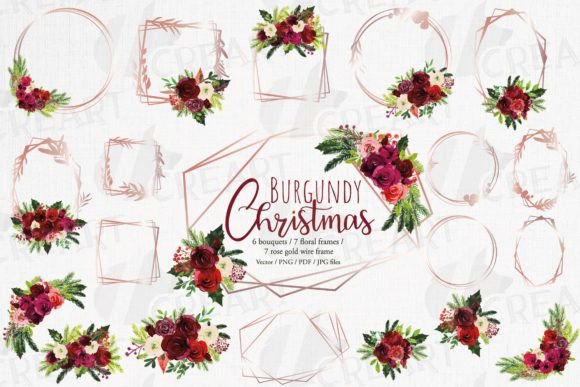 Download Christmas Red Floral Rose Gold Frames. - Premium Resources
