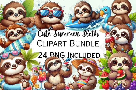 Download Cute Cartoon Summer Sloth Clipart - Cute Collection