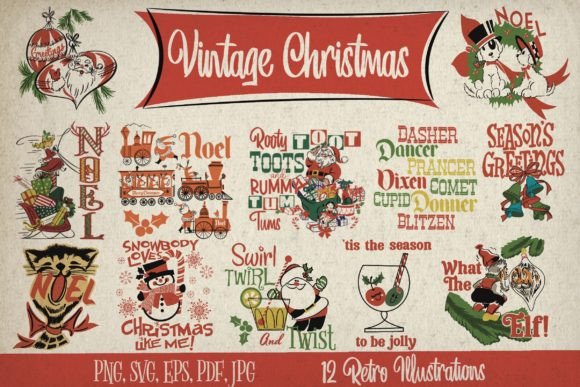 Download Vintage Christmas Illustration Bundle - Vintage christmas illustration Collection