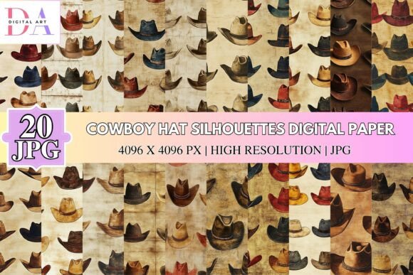Download Cowboy Hat Silhouettes Digital Paper - Premium Bundle