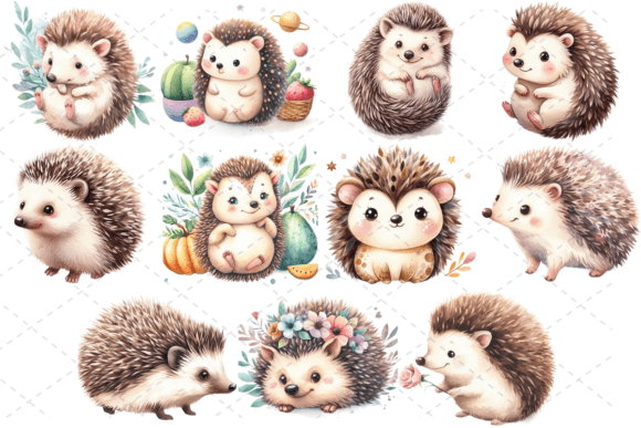 Download 11 Cute Watercolor Hedgehog PNG Bundle - Cute Collection