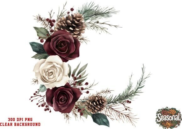 Download Wine Red Floral Christmas Bouquet PNG - Red floral christmas Collection