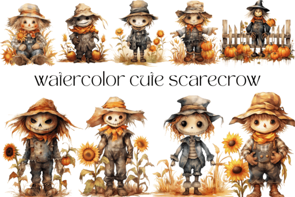 Download Watercolor Cute Scarecrow - Cute Collection