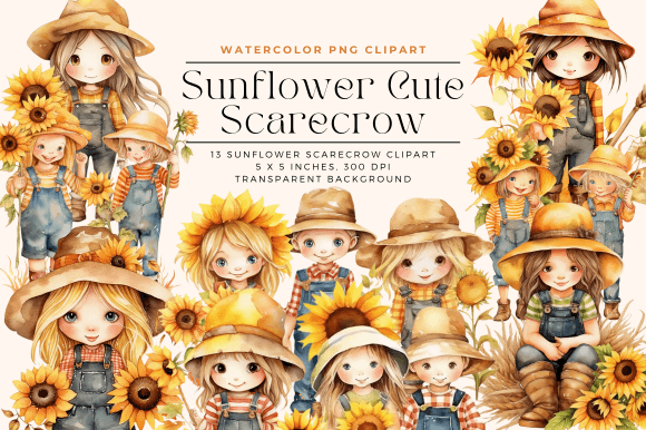 Download Watercolor Sunflower Cute Scarecrow - Cute Collection
